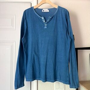 INDUSTRY OF ALL NATIONS blue garment indigo dyed organic cotton polo tee shirt